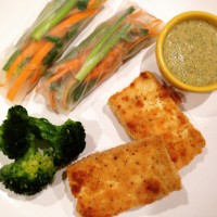 Simple Asian Dinner: Crusted Tofu, Fresh Spring Rolls, Citrus Nut Chutney