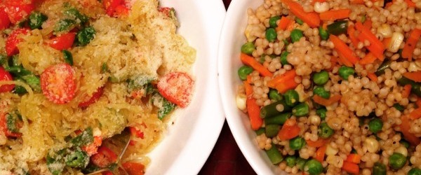 Spaghetti Squash Peperonata & Pearled Couscous Vegetable Pilaf