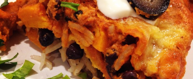 Stacked Roasted Sweet Potato Enchilada Pie